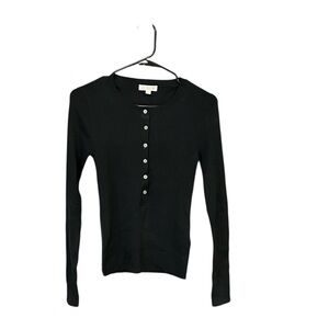 J.Crew Henley sweater top women S black long sleeve fitted ribbed stretchy